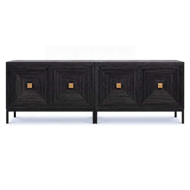 New Uttermost Organic Modern Distressed Black and Gilt Cabinets / Credenza - Pair For Sale
