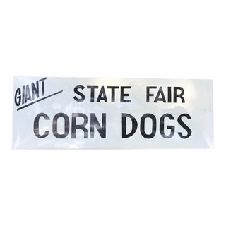 "Giant State Fair Corn Dogs" Large Mid-Century Hand-Painted Metal Sign For Sale