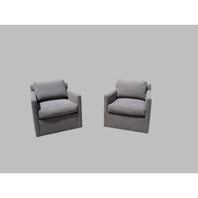 Set of 2 – RH (Restoration Hardware) Oliver Track Arm Swivel Chairs in Graphite (Luxe Depth) Performance Linen Weave |...