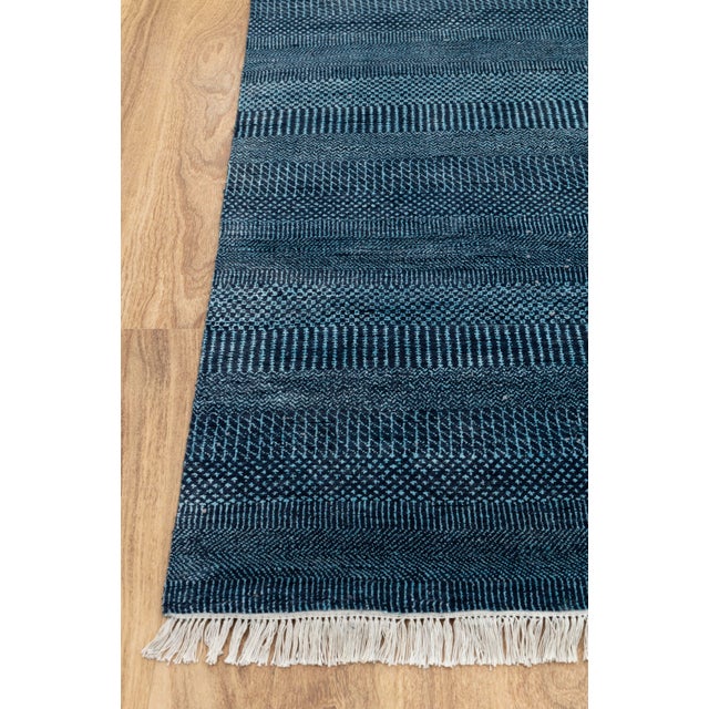 Blue 8' x 10' Savannah Hand Knotted Modern Navy Blue Wool & Silk Rug For Sale - Image 8 of 18