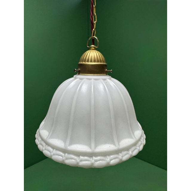 1920s Vintage Opal Glass Pendant Light, 1920s For Sale - Image 5 of 11