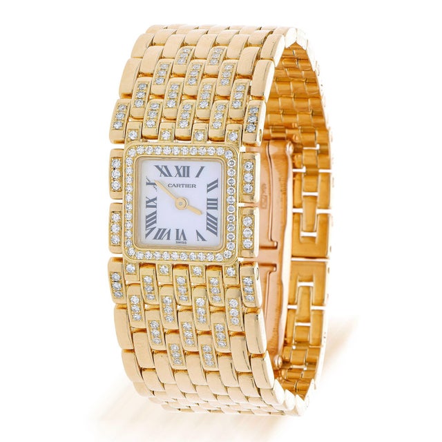 Contemporary Cartier Panthère Ruban Wg3009ta Factory Diamond 18k Gold Full Set Watch For Sale - Image 3 of 18
