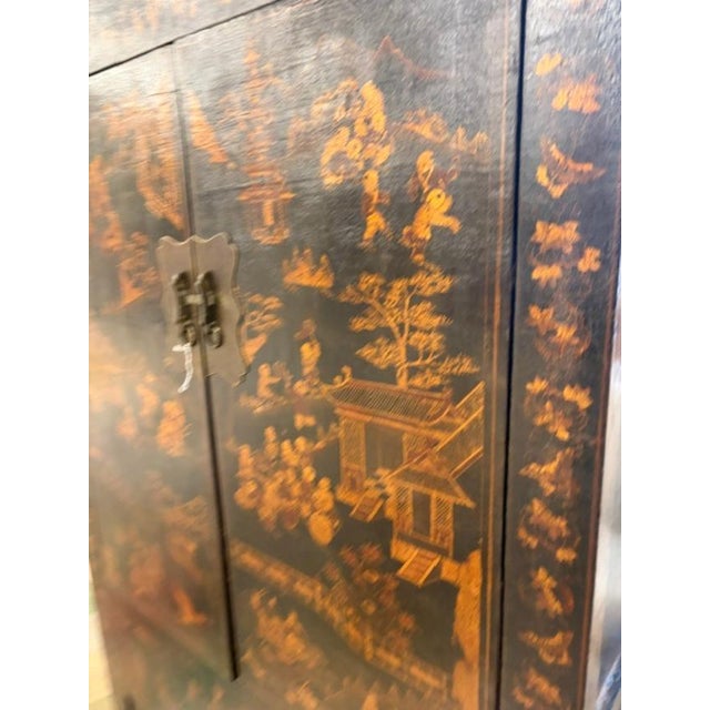 Chinoiserie Antique Asian Chinoiserie Large 90 Inches Tall La Painted Cabinet For Sale - Image 3 of 7