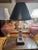 Vintage Chinese Famille Rose candlestick-style porcelain table lamp, featuring a hand-painted butterfly and floral motif...