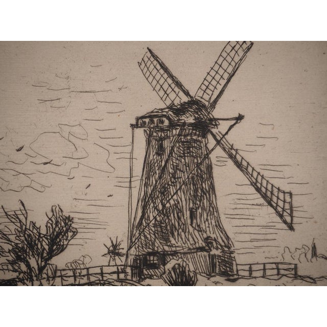 Modern Johan-Barthold Jongkind, Batavia, Mills in Holland, Original Signed Engraving For Sale - Image 3 of 6