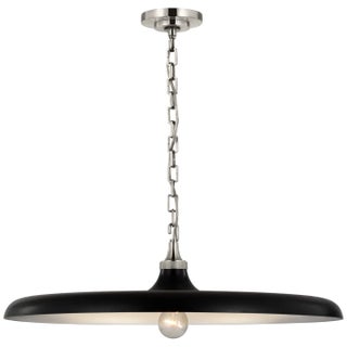 Thomas O'Brien for Visual Comfort Signature Piatto Large Pendant in Polished Nickel with Aged Iron Shade For Sale