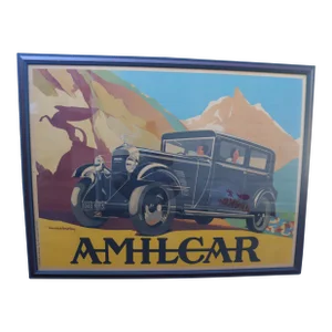 Vintage Framed French Automobile Poster Amilcar by Maurice Barbey 1932