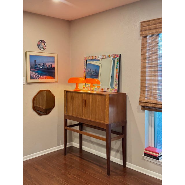 A Tall Mid Century Modern Danish Cocktail Cabinet With Tambour Doors, Circa 1960s For Sale - Image 12 of 12