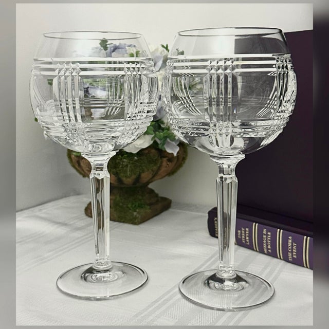 Glass Vintage Birdbath Ralph Lauren Glen Plaid Goblets - A Pair For Sale - Image 7 of 10