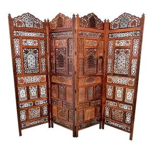 Mid 20th Century Moroccan Style Pierced Fruitwood 4-Panel Floor Screen