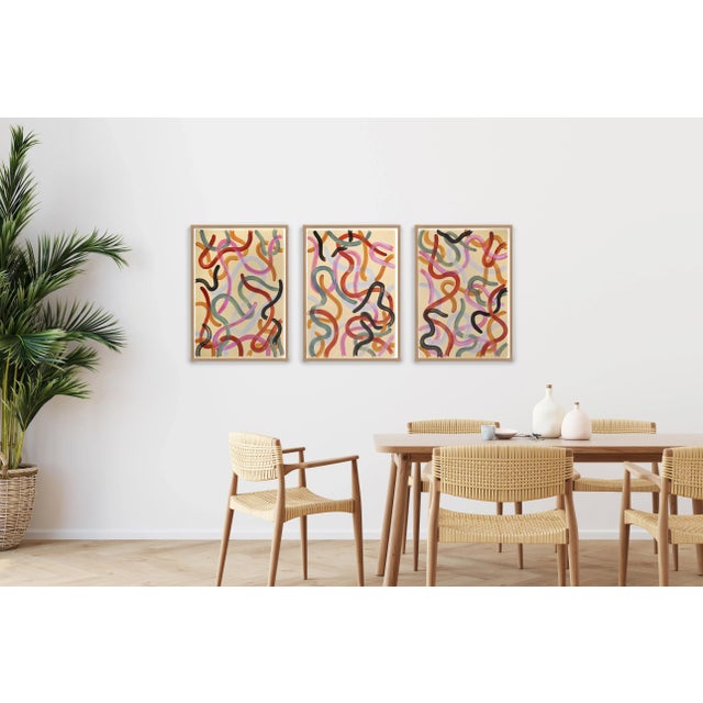 Art Deco 2022 "Warm Pastel Tones" Abstract Triptych Acrylic Painting on Watercolor Paper by Natalia Roman - Set of 3 For Sale - Image 3 of 10