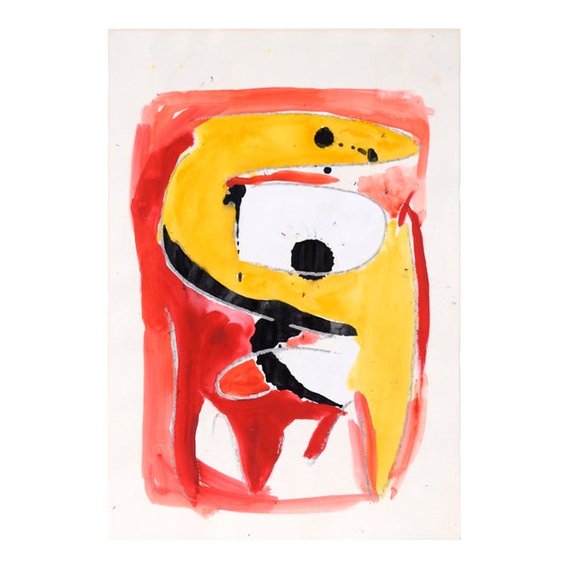 Abstract Expressionist Composition in Yellow, Red, and Black in Acrylic on Paper by Ricardo De Silva For Sale