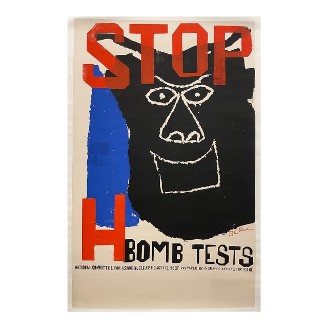 1960s Illustration Stop the H Bomb Tests, Limited Edition Serigraph by Ben Shahn, c.1962 For Sale