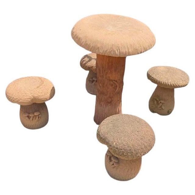 Beige Tuscan Terracotta Mushroom Chairs and Table, 1970s, Set of 5 For Sale - Image 8 of 8