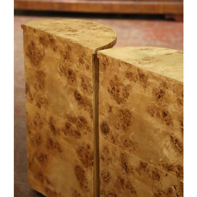 Pair of Mid-Century French Art Deco Burl Elm Bedside Tables Nightstands For Sale - Image 9 of 10