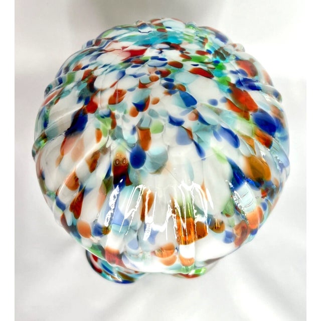 Vintage MCM Millefiori Speckled Ruffled Top Art Glass 7.5" Vase For Sale - Image 6 of 9