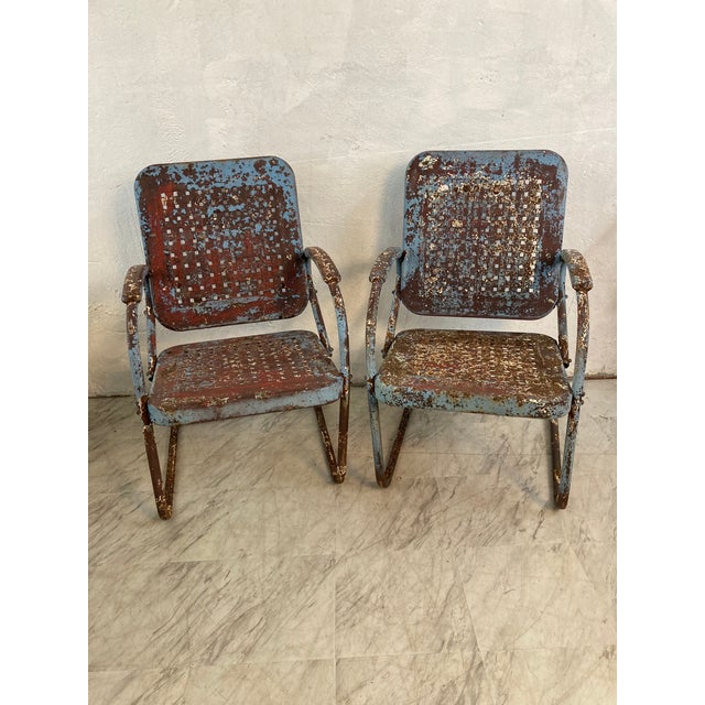 Rustic Outdoor Metal Chairs, a Pair Chairish