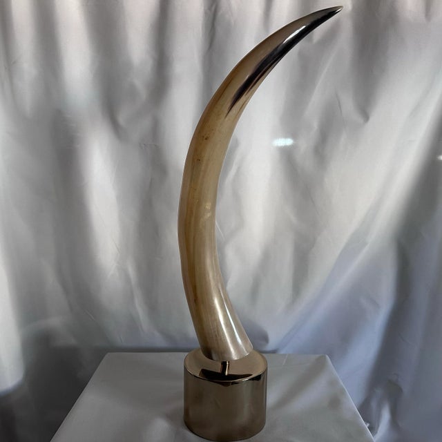 Arteriors Home Pair of Arteriors Stead Horn Sculptures With Polished Brass Base. For Sale - Image 4 of 10