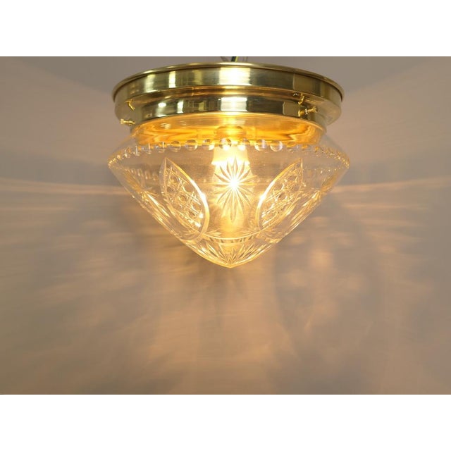 Brass Ceiling Lamp with Lead Crystal Shade, 1920s For Sale - Image 6 of 16