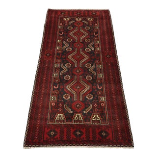 Baloch Rug 3’3” X 6’5” Blue Wool Vintage Tribal Hand-Knotted Oriental Carpet For Sale