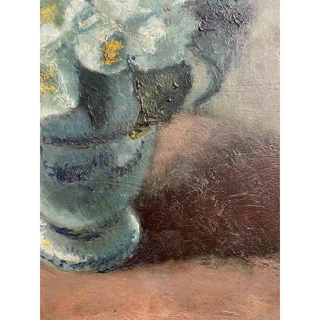 Oil on panel, flowers, Galetti, 20th century Refined oil painting on panel, depicting a vase of flowers against a plain...