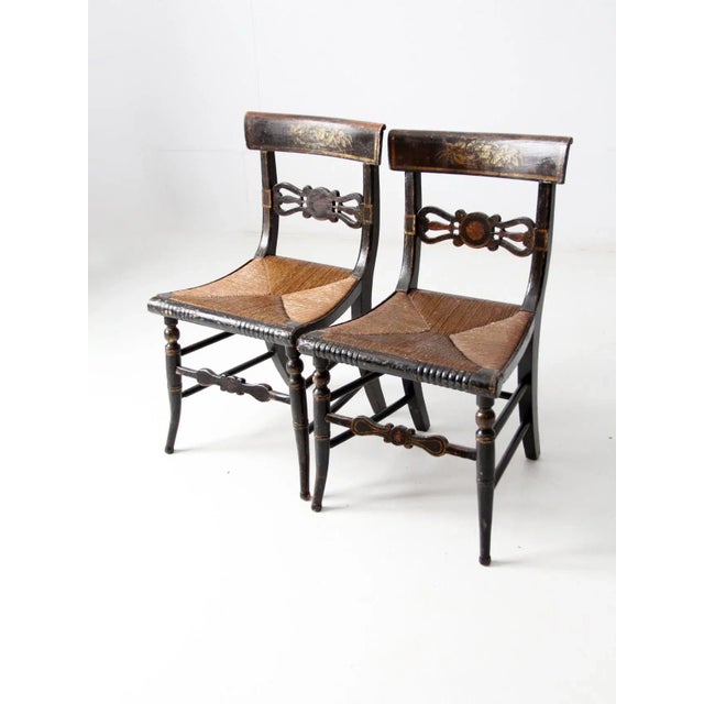 Antique Stencil Painted Chairs Pair For Sale - Image 13 of 13
