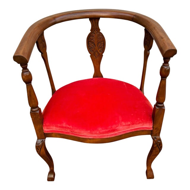 Antique Edwardian Mahogany Tub Chair With Red Suede Seat For Sale