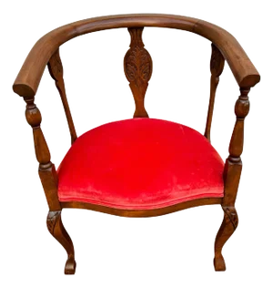 Antique Edwardian Mahogany Tub Chair With Red Suede Seat
