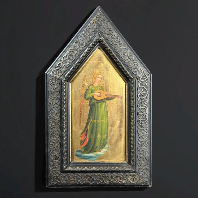 Italian School Artist, Angel Musician, 1800s, Oil on Panel with Gold Leaf For Sale - Image 9 of 9