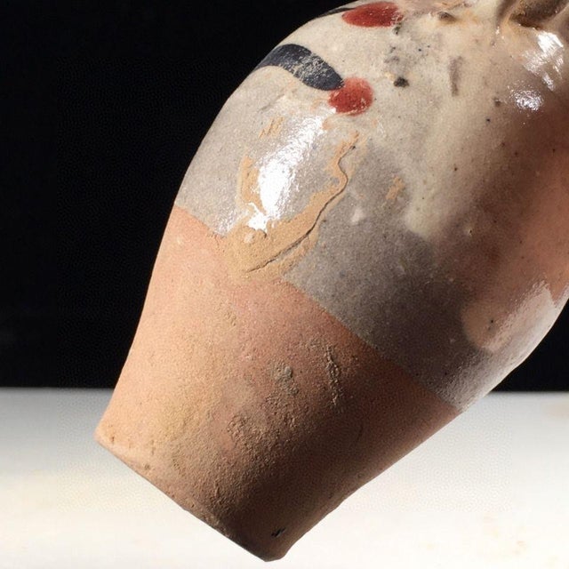 Orange Vintage Folk Pottery Twin-Handled Jar – Slip-Painted Earthenware Vessel For Sale - Image 8 of 8