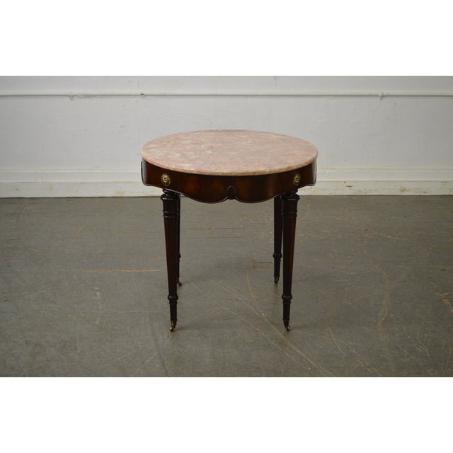 Weiman 1950s Flame Mahogany Round Regency Style Marble Top Side Table