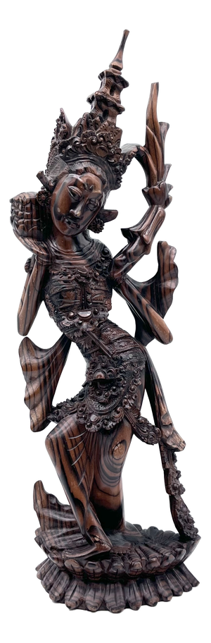 Large Hand-Carved Sculpture of the Goddess Dewi Sri in Makassar Ebony, Bali, 1950s-1960s