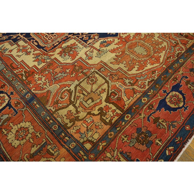 Ivory Fantastic Red, Blue and Ivory Color With Medallion Antique Serapi Rug For Sale - Image 8 of 12