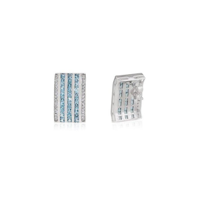 Art Deco Blue Topaz Stud Earrings With Multi-Line Zircon Gift for Her- A Pair For Sale - Image 3 of 11