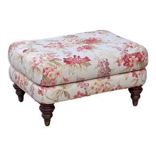 Ethan Allen Floral Ottoman on Turned Legs For Sale