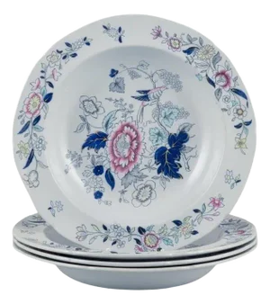Deep Plates in Faience with Floral and Bird Motifs from Copeland/Spode, 1930s, Set of 4