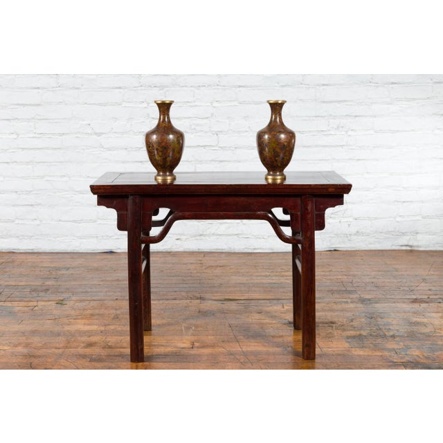 Mid 19th Century Chinese 19th Century Qing Dynasty Humpback Stretcher Altar Console Table For Sale - Image 5 of 13