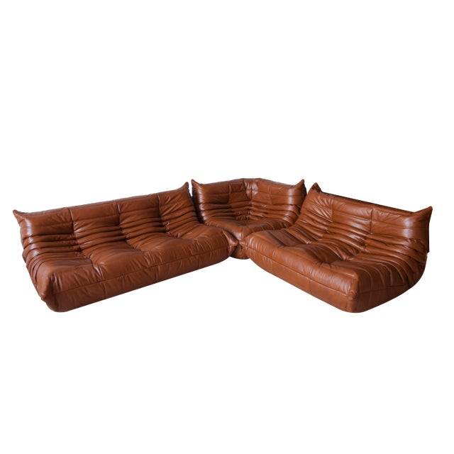 Vintage Leather Modular Sofa Set by Michel Ducaroy for Ligne Roset, 1970s, Set of 3 For Sale