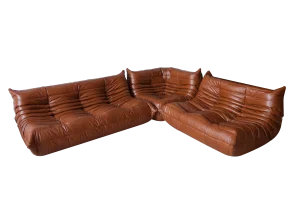 Vintage Leather Modular Sofa Set by Michel Ducaroy for Ligne Roset, 1970s, Set of 3