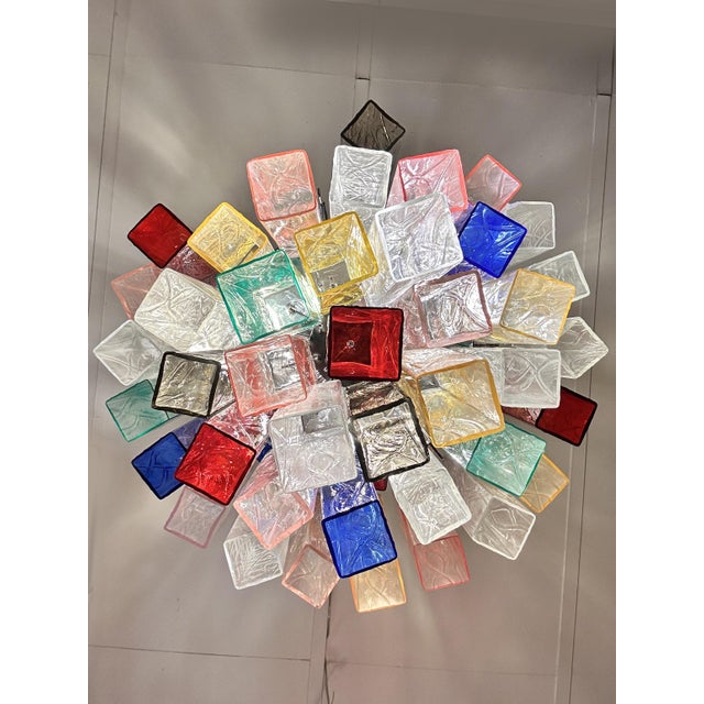 Red Contemporary Multicolor “Square Bark” Murano Glass Chandelier For Sale - Image 8 of 11