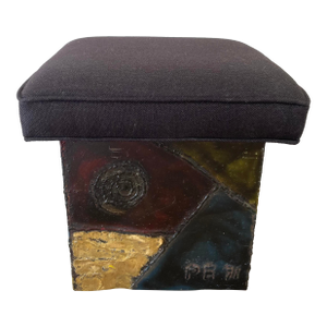 Vintage 1970s Paul Evans Brutal Patchwork Metal Ottoman Stool