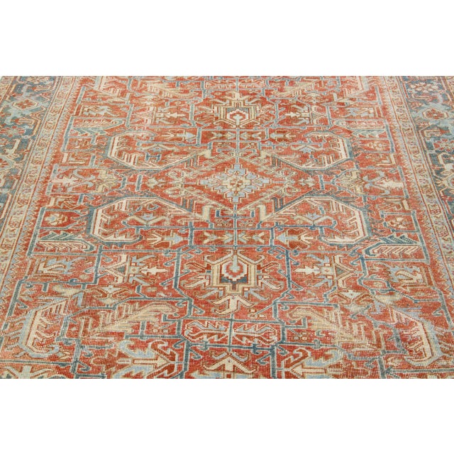 Persian Antique Heriz Wool Rug With an Allover Design Featuring Rust Color Field For Sale In New York - Image 6 of 9