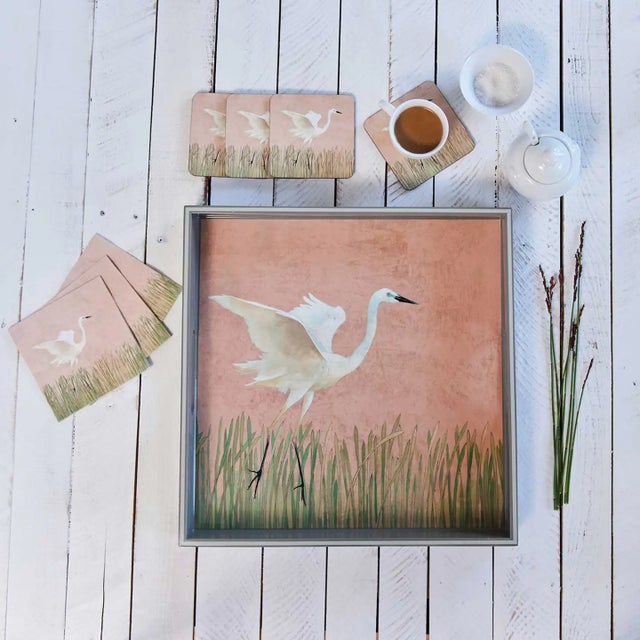 Transitional Egret 15" Square Serving Tray For Sale - Image 3 of 3