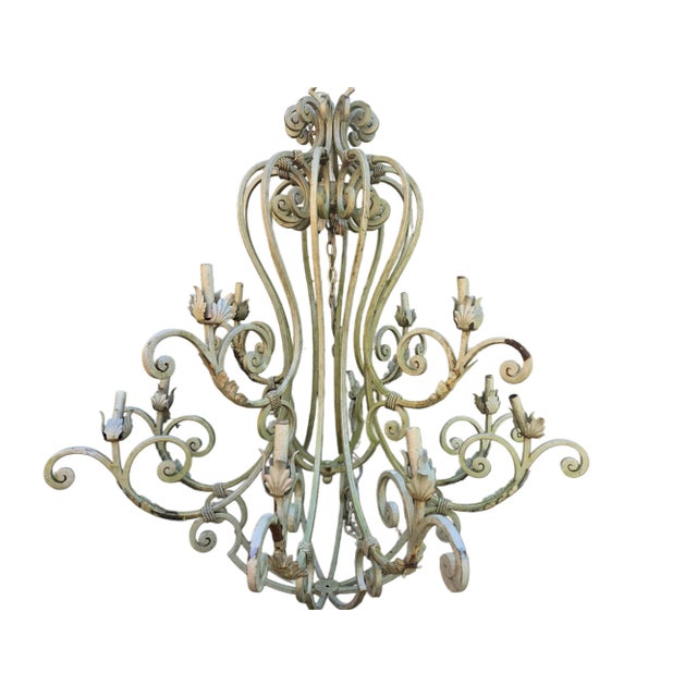 Wrought Iron Chadelier 12 Lights For Sale - Image 11 of 12