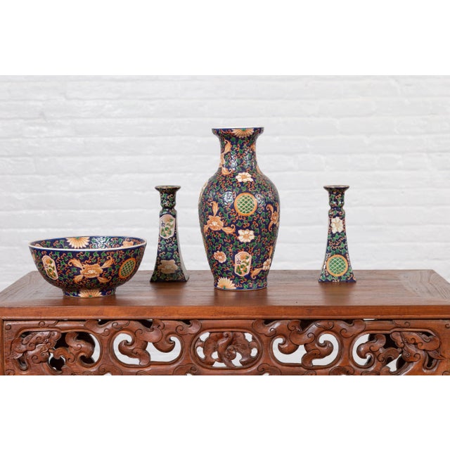 Blue Chinese Contemporary Hand Painted Vase with Cobalt Blue Ground and Floral Decor For Sale - Image 8 of 13