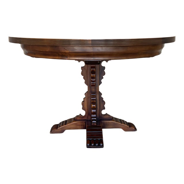Early 20th Century Spanish Pedestal Figural Carved Round Dining Table For Sale