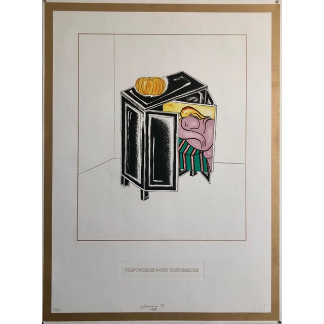 Braco Dimitrijevich, Triptychos Post Historicus Picasso Conceptual Art Silkscreen Gold Lithograph, 1989 For Sale