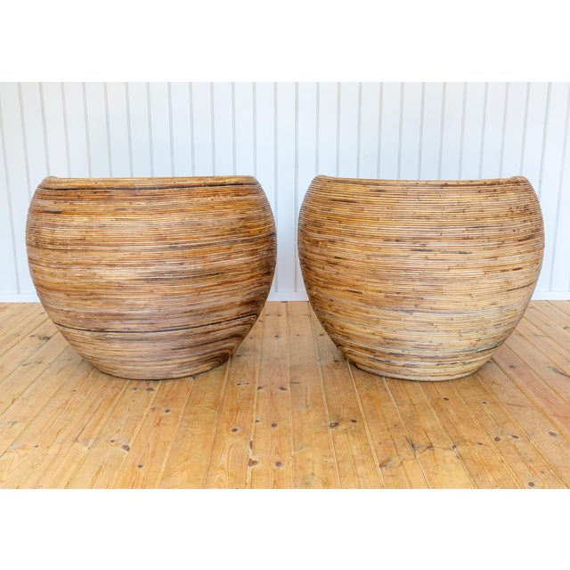 Mid-Century Modern Coastal Boho Rattan Blonde Pod Tub Armchairs by Terence Conran for Habitat, 1980, Set of 2 For Sale - Image 10 of 18