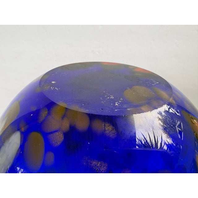 Glass Mid 20th Century Cobalt Blue Art Glass Vase With Multicolor Swirls and Gold Sparkle, Murano Style For Sale - Image 7 of 7