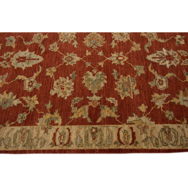 Contemporary Indian Handmade Burnt Orange Floral Wool Rug For Sale - Image 9 of 10